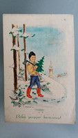 Old Christmas postcard 1942 folk costume Hungarian style postcard snowy landscape