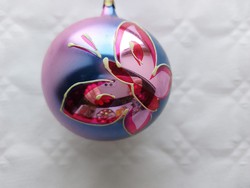 Régi üveg karácsonyfadísz pillangós gömb retro üvegdísz lepke mintás