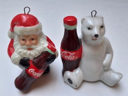 Retro porcelán karácsonyfadísz Coca-Cola Mikulás jegesmedve 2 db