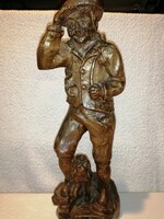 "A vadász a kutyájával", Spanyol, Fafaragás, fából faragott figura, szobor.