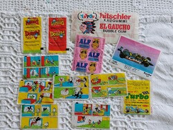 12 pieces of various chewing gum papers from the 1970s and early 1980s. Donald, turbo, alf