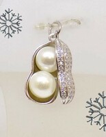 Cirkonia kő és Tahiti Igazgyöngy tenyésztett gyöngy nyitott 925 ezüst medál