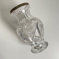 Nagyméretű ezüst szegélyes kézzel csiszolt kristály váza