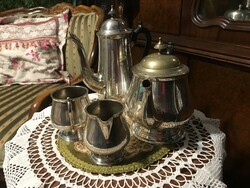 Ritka! Több, mint 100 éves, antik, ezüstözött, alpakka, 4 db-os, teás-kávés készlet, vastag minőség