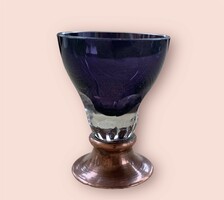 Antik réz talpú lila üveg pálinkás pohár