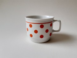 Retro Zsolnay porcelán bögre piros pöttyös régi teás csésze
