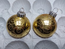 Régi üveg karácsonyfadísz arany gömb retro üvegdísz 2 db