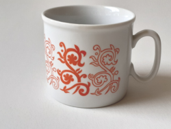 Retro Zsolnay porcelán bögre piros mintás régi teás csésze