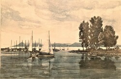 Máté Lajos of Csurgói: atmosphere of Balaton - color etching, numbered, rare, high quality