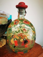Antique painted folk glass bottle,