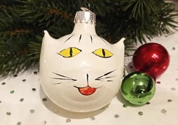 Régi üveg cica karácsonyfa dísz 6-7cm