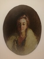 Béla Horthy (1869-1943) - female portrait, 1930s. Original oil painting.
