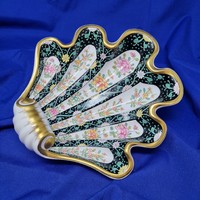 Gyönyörű Herendi Siang Noir kagylós porcelán tál. 22 cm