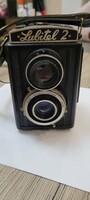 1960s Soviet lubitel dual-lens reflex camera. With leatherette case and stand.