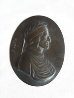 Dante portrait bronze copper relief plaque antique