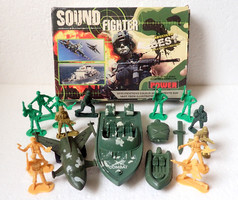 Retró vintage katonai military játék készlet szett csomag jármű hajó csónak repülő katona figura
