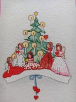 Régi karácsonyi képeslap rajzos levelezőlap angyalok karácsonyfa