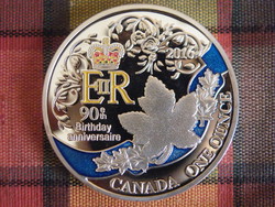 Silver-plated commemorative coin for Queen Elizabeth's 90th Birthday, Canada 2016 - Aftermarket -