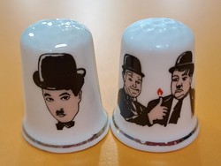 Fine bone china made in England English collector's thimble rarity chaplin stan and pan