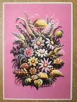 Virágkosár/Hentschel Antal festményét ábrázoló szétnyitható  postatiszta üdvözlő kártya