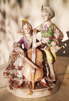 Beautiful Colorful Painted Porcelain Musician Pair, Wagner & Apel Rococo Pair. GDR Marked. Video Available!