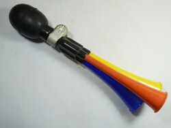 Retro old traffic goods bicycle accessory 3-pronged colorful bicycle horn - functional - circa 1980s