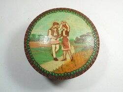 Old retro wooden marked hand-painted folk gift box gift box Romanian handicraft - approx. 1960-70