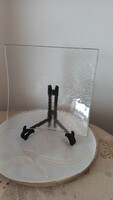 Square, bent-cornered glass table serving tray, bottom with rucksack design, perfect, 22.5 x 22.5 c