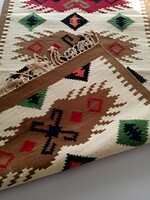 Vintage, gyapjú, kézi szövésű, torontali falvédő, kilim, szőnyeg,1950-es évek