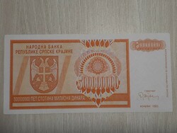 500 millió dinár bankjegy 1993 RITKA !!   UNC  Boszniai Szerb Köztársaság