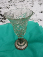 Polished glass vase with silver base