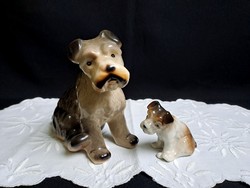 2 db nagyon aranyos jelzett porcelán kutyus, kutya mama kölykével 13 és 7 cm