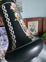 Art deco Crown Ducal fekete virágos kerámia váza, black chintz flower vase