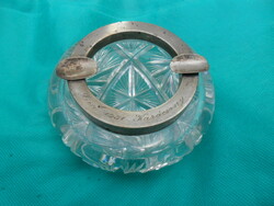 Antik ezüst peremes metszett üvegű hamuzó