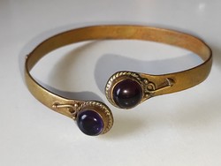 Antique brass bracelet with amethyst