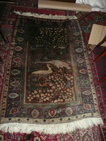 Ritka, antik kb.1930, figurális,  fényes és puha mercerezett iráni Kashan csomózott szőnyeg