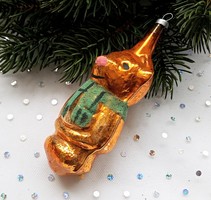 Régi üveg nagy maci karácsonyfa dísz 11cm