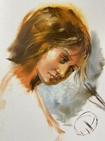 Contemporary Hungarian painter, head of studies, oil painting