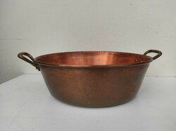 Antique patina red copper large foam cauldron with brass handles kitchen tool 846 6330