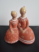 Very beautiful mother Anna Berkovits with her daughter flawless hand painted glazed ceramic statue, 21cm