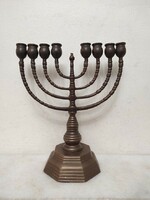 Antik hanukia patinás bronz zsidó hanuka gyertyatartó judaika 9 ágú hiányos 371 6229