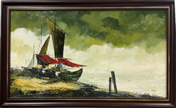 Tokaj László beach, oil painting