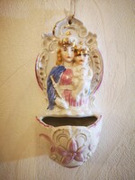 Beautiful antique holy water holder porcelain marked. Mary's little Jesus