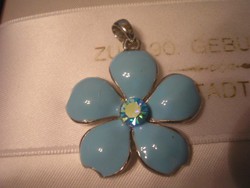 Antique turquoise fire enamel flower shape with silver plated pendant + gemstone
