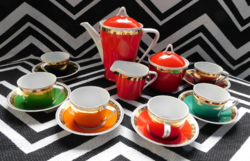 Hollóházi retro színes kávéskészlet a 60-as évekből (mid century)