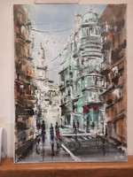 "Nagyvárosi délután sétálóutca"Festmény feszített vásznon 50 x70 cm