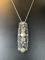 764T. 1 Forintról! Antik Art Deco Briliáns (1,7 Ct) Tahiti Gyöngy ezüst (8,6 g) medál, bross, láncon