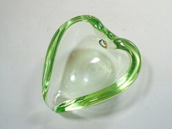 Régi retro zöld színezett üveg szív alakú hamutál hamus hamutartó hamu tartó tál tálka