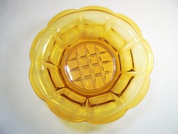 Antique old yellow bowl dish offering colored glass convex pattern approx. From the 1920s