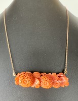 763T. From HUF 1! 14K rose gold (gross 7.7g) coral necklace with beautifully carved flower motifs!